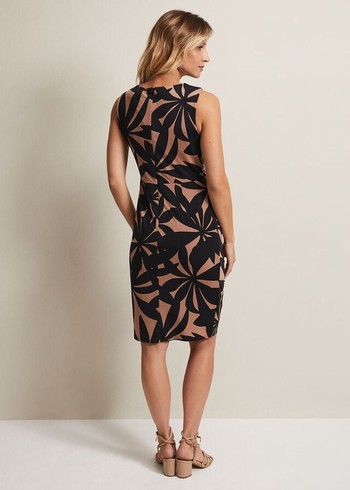 Phase Eight Joanna Leaf Print Bodycon Dress Black/Multicolor USA | 2741539-MS